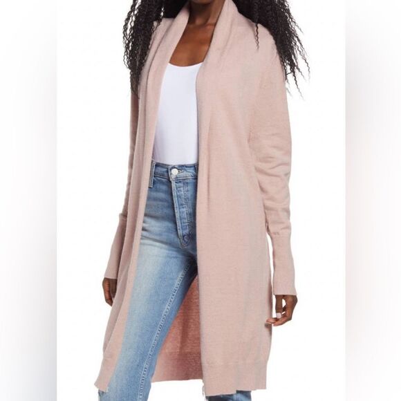 Ladies Leith Cozy Long Cardigan Light Pink Open Front Size XL - Picture 1 of 9